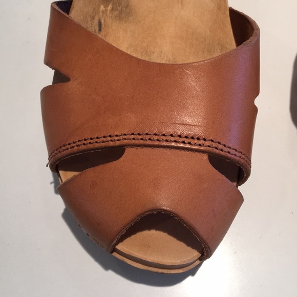 Swedish Hasbeens Suzanne Leather Wooden Sandals 41 - Picture 6 of 9